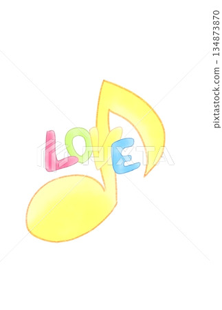 A musical note with the word LOVE on it 134873870