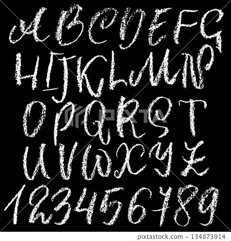 Real Hand Drawn Grunge Chalk Textured Font Real Hand Drawn Grunge Chalk Textured Font 134873914