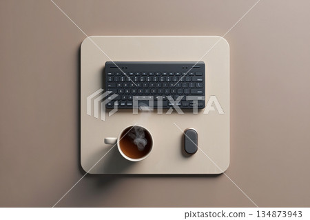 keyboard, mouse and keyboard on a white desk 134873943