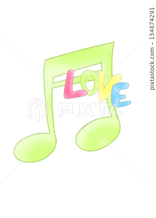 A musical note with the word LOVE on it 134874291