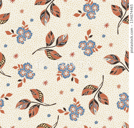 Folk Leaf Bouquets Dotted Cream 134874465