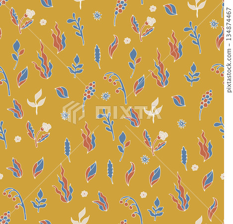 Botanical Sprigs Mustard Blue vector 134874467