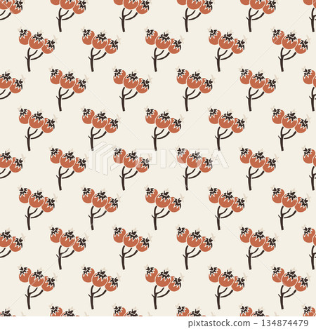 Retro Berry Sprig Cream Rust 134874479