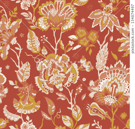 Heritage Folk Floral Rust vector 134874497