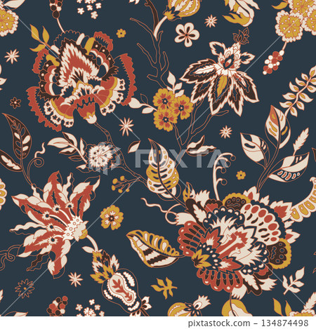 Heritage Folk Floral Midnight vector 134874498