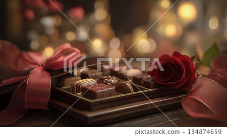 Valentine's Day gift of roses and luxury chocolates 134874659