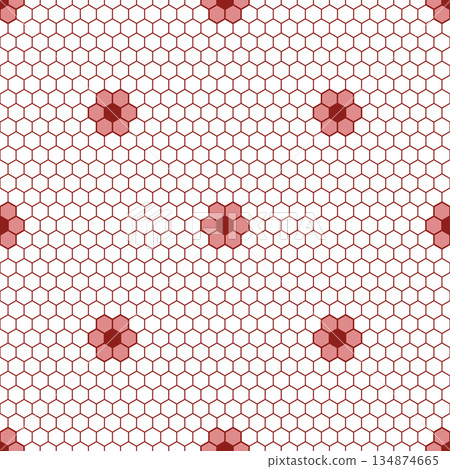 Honeycomb grid texture with flowers and geometric hive hexagonal-shaped honeycombs. Grid red white seamless pattern. Fashion tiles geometric design. Honeycomb grid texture with flowers and geometric hive hexagonal-shaped honeycombs. Grid red white seamless pattern. Fashion tiles geometric design. 134874665