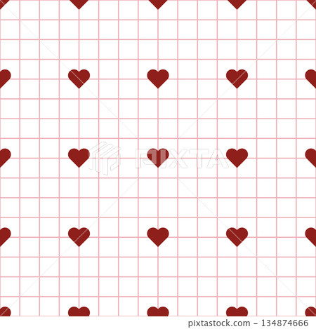 Hearts checkered seamless pattern. Red on white simple Valentine Day wallpaper Hearts checkered seamless pattern. Red on white simple Valentine Day wallpaper 134874666