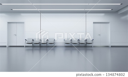 Interior of a waiting room with white walls and chairs Interior of a waiting room with white walls and chairs 134874802