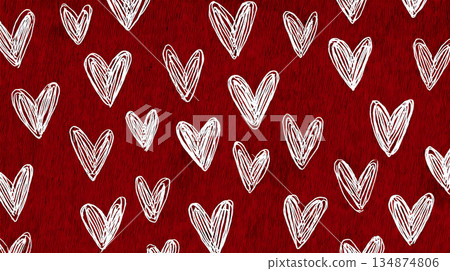 White heart pattern on a red background 134874806