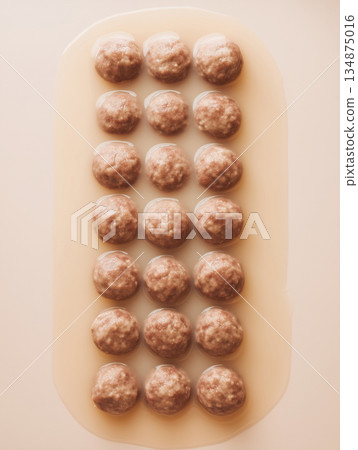 Repeating Pattern of Lion's Head Meatballs in Savory Broth 134875016