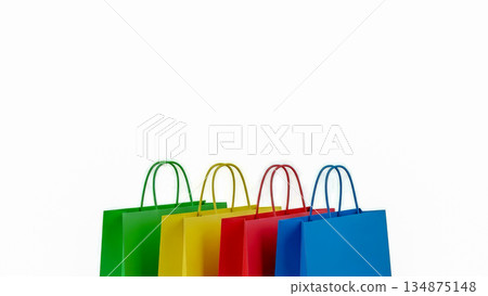 Colorful paper shopping bags set isolated on white background retail sale consumer marketing concept 134875148