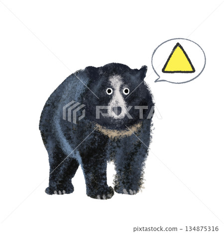 Bear warning illustration with yellow triangle warning mark 134875316