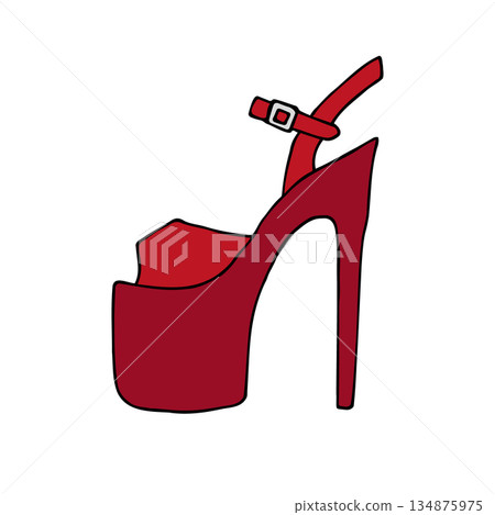 Vector hand drawn sketch red pole dance shoe Vector hand drawn sketch red pole dance shoe 134875975