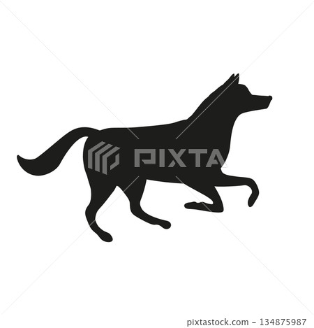 Vector flat hand drawn run husky dog silhouette Vector flat hand drawn run husky dog silhouette 134875987