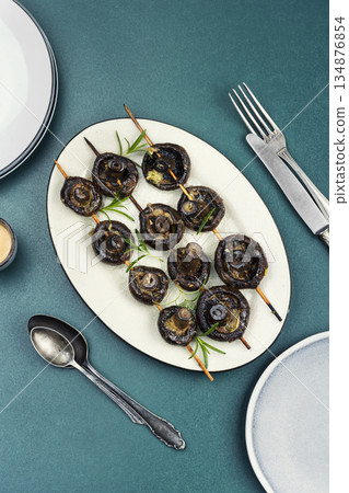 Skewers vegetables with mushrooms. 134876854