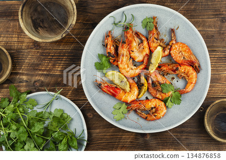 Grilled Langoustines on a Plate 134876858
