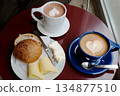 korea cafe bread cheese coffee with cake coffee latte art 134877510