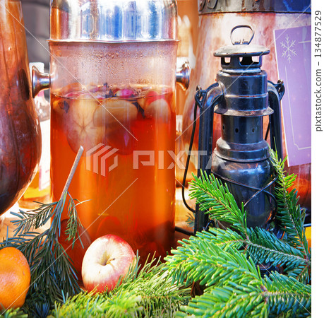 Mulled wine in a jar at the New Year's fair Mulled wine in a jar at the New Year's fair 134877529