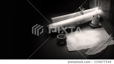 Paper and quill on the table Paper and quill on the table 134877544