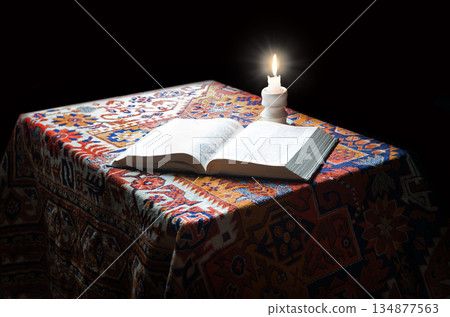 Big old bible and candle Big old bible and candle 134877563