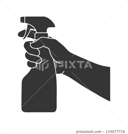 Silhouette icon of a hand holding detergent spray Silhouette icon of a hand holding detergent spray 134877726