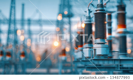 High Voltage Ceramic Insulators and Electrical Equipment at Power Substation High Voltage Ceramic Insulators and Electrical Equipment at Power Substation 134877993