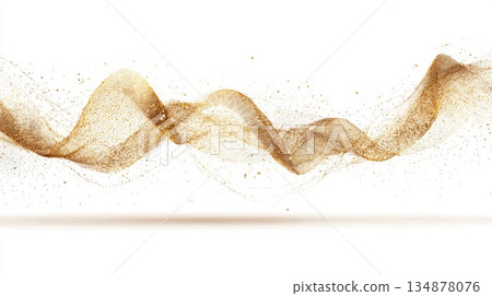 Golden Abstract Particle Wave on White Background Golden Abstract Particle Wave on White Background 134878076