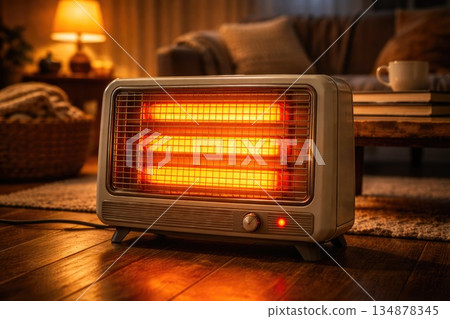 Portable Electric Heater Warming Cozy Living Room Interior Portable Electric Heater Warming Cozy Living Room Interior 134878345