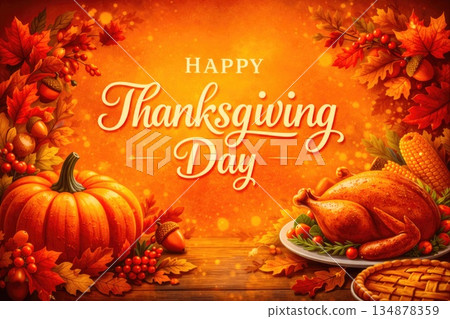 Happy Thanksgiving Day Festive Illustration 134878359