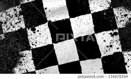 Black and White Abstract Checkerboard Texture with Paint Splatter Black and White Abstract Checkerboard Texture with Paint Splatter 134878394