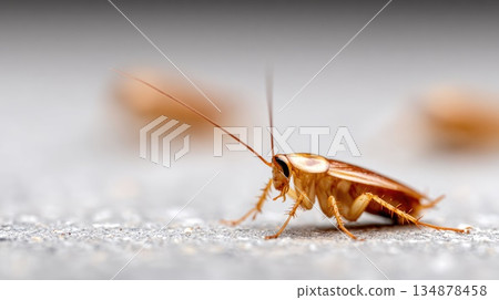 Cockroach Close-Up with Shallow Depth of Field on Light Background 134878458