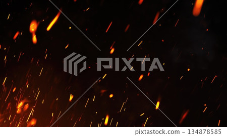 Flying Fire Sparks and Embers on Dark Background Flying Fire Sparks and Embers on Dark Background 134878585