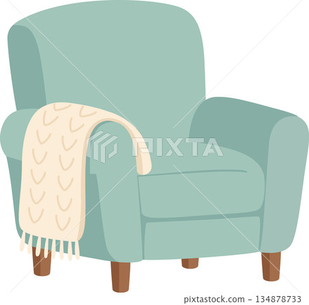 Cozy Turquoise Armchair with Cream Throw Blanket Illustration for Home Decor and Valentine Theme Cozy Turquoise Armchair with Cream Throw Blanket Illustration for Home Decor and Valentine Theme 134878733