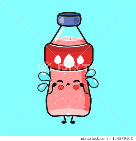 Cute pink soda bottle crying sad emotion Cute pink soda bottle crying sad emotion 134879108