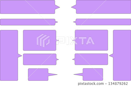 一套簡單的紫色矩形對話框。圓角矩形，尖角設計。 134879262