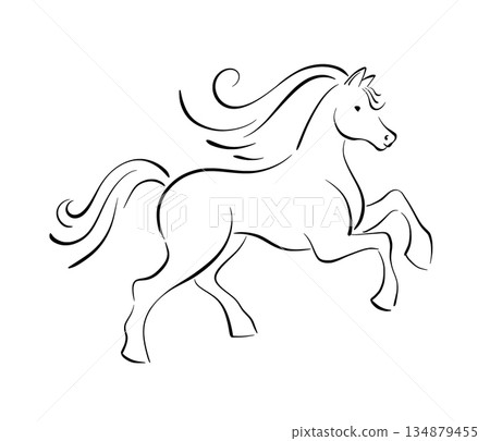 Running Horse Line Drawing Silhouette Vector Illustration, Chinese Symbol of the Year Isolated Decorative Animal Element 134879455