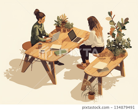 一個女人在一家咖啡館工作 一個女人在一家咖啡館工作 134879491