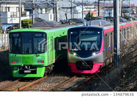 Keio 8000 series 8713F Takaosan train and 5000 series 5733FMt.TAKAO Double Takaosan train passing each other 134879638