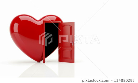 Open red heart with door symbolizing love trust relationships and emotional openness concept on white background Open red heart with door symbolizing love trust relationships and emotional openness concept on white background 134880295