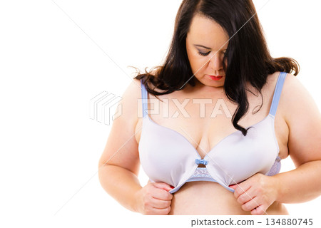 Fat woman big breast wearing bra 134880745