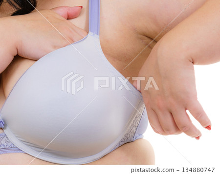 Fat woman big breast wearing bra 134880747