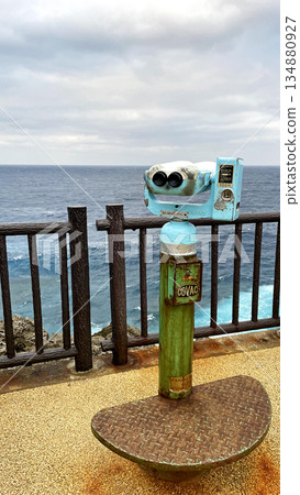 Cape Hedo, Okinawa Prefecture, with a telescope installed at the tip of the cape 134880927