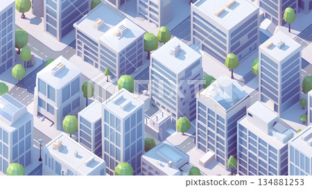 Clean isometric view of a city block in flat vector style. 134881253