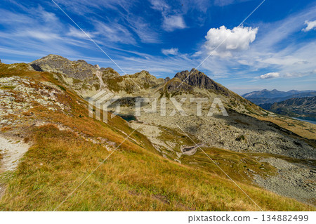 Hiking trail leading to a mountain peak in High Tatras, Slovakia 134882499