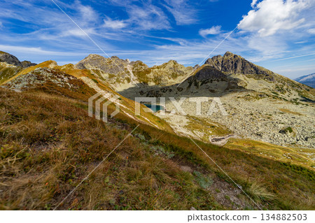 Hiking trail leading to a mountain peak in High Tatras, Slovakia 134882503
