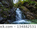 Crystal clear mountain waterfall with turquoise pool in High Tatras, Slovakia 134882531