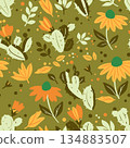 Seamless pattern with cactus in desert. Vector seamless texture for wallpapers, pattern fills, web page backgrounds. Vector illustration 134883507