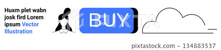 Online shopping, digital technology, e-commerce, graphic design, user interface, cloud storage. Blue buy button with avatar and cloud icon. Online shopping and digital technology concept Online shopping, digital technology, e-commerce, graphic design, user interface, cloud storage. Blue buy button with avatar and cloud icon. Online shopping and digital technology concept 134883537