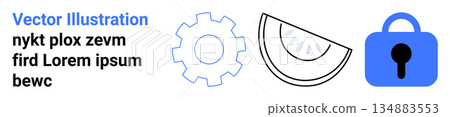 Technology, agriculture, safety measures, digital tools, food security, innovation. A gear, watermelon slice and padlock. Technology and agriculture with food security elements Technology, agriculture, safety measures, digital tools, food security, innovation. A gear, watermelon slice and padlock. Technology and agriculture with food security elements 134883553